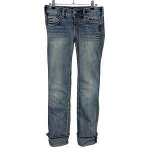 Silver Jeans McKenzie Flap Straight Folded Womens 26/34 Medium Wash Blue Ankle